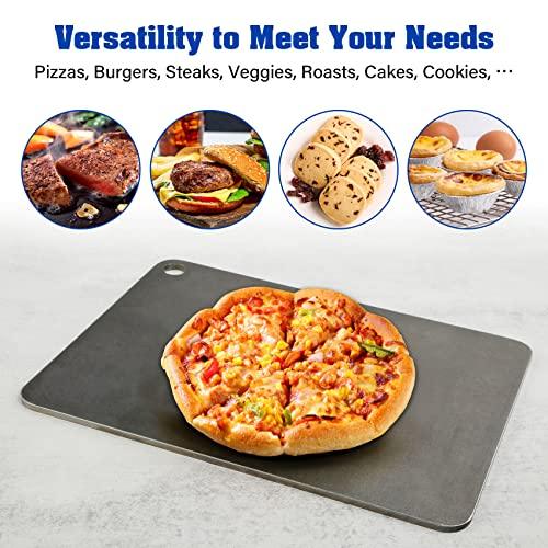 TCFUNDY Pizza Steel for Oven, Steel Pizza Stone for Grill and Oven, Pre-Seasoned Solid Carbon Steel Non-Stick Pizza Pans, 13.5"x10"x¼" - CookCave