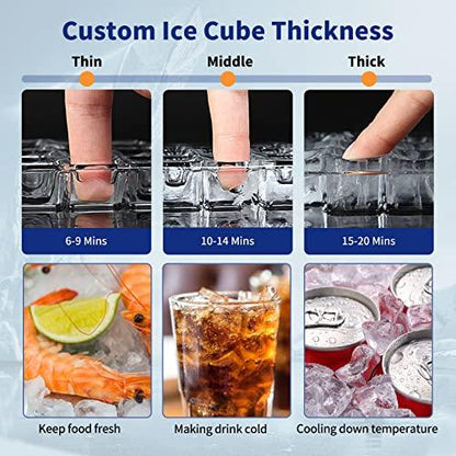 Commercial Ice Maker 130 LBS/24H, Upgraded 15" Wide Under Counter Ice Maker with 35LBS Ice Capacity, Commercial Ice Machine Self Clean Stainless Steel Built-in or Freestanding Large Ice Machine - CookCave