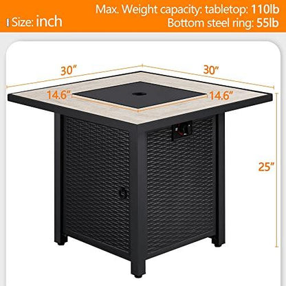 Yaheetech Propane Gas Fire Pit 30 Inch 50,000 BTU Square Gas Firepits with Ceramic Tabletop and Fire Glass, Multi-Function Outdoor Heating Fire Table for Garden/Patio/Courtyard/Party, Black - CookCave