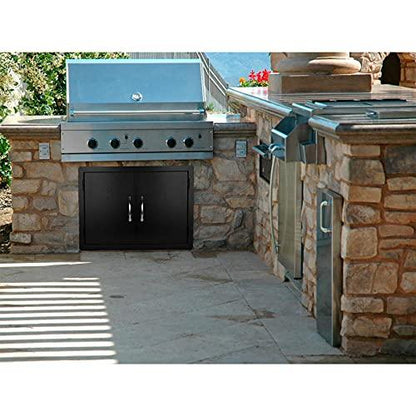 Stanbroil Double Door Dry Storage Pantry - 30-Inch Access Door Black Steel Cabinet Storage for Outdoor Kitchen, BBQ Island, Patio Grill Station - CookCave