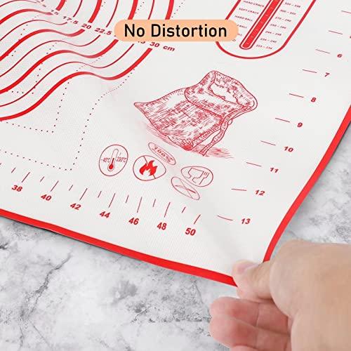 Silicone Pastry Mat for Baking, Baking Mat for Rolling Dough Non Slip Extra Large, Fondant Mat with Measurement, Kitchen Counter Mat for Pie Crust, Pizza and Cookies, Oven Liner Mat,16" x 24", Red - CookCave