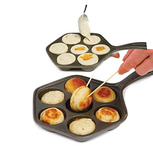 Norpro Cast Iron Stuffed Pancake Pan, Munk/Aebleskiver, 2" / 5cm diameter, Black - CookCave