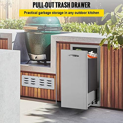 Mophorn Pull Out Trash Drawer 13.6Wx26Hx19.3D Inch Lower Sliding Rails Stainless Steel Roll Out Trash Bin Pull Out Tray Outdoor Kitchen Trash Drawer with Handle for BBQ Island Grill Station - CookCave