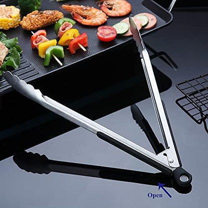 12 Inch Barbecue Tongs, Stainless Steel BBQ Tongs, Premium Grill Tongs for Cooking, Metal Tongs for Massive Meat, Locking Kitchen Tongs, Stylish Sturdy Cooking Tongs - CookCave