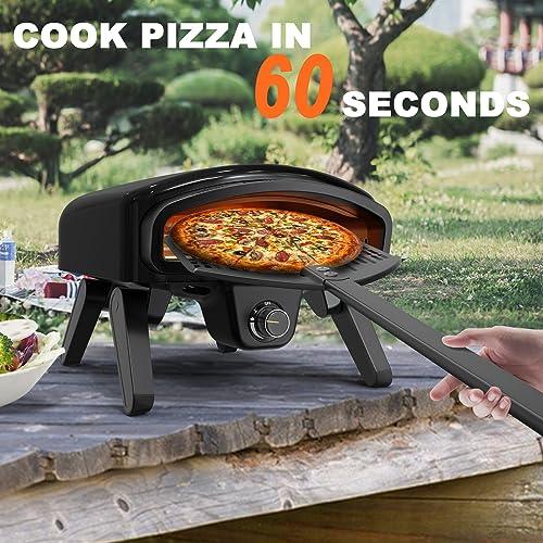 Maharlika Gas Pizza Oven Outdoor 14" Pizza Oven with Built-In Thermometer, Portable Propane Pizza Oven Stainless Steel with Stone, Griddle, Pizza Peel, Turner, Cutter, Carry Bag for Outdoor Kitchen - CookCave