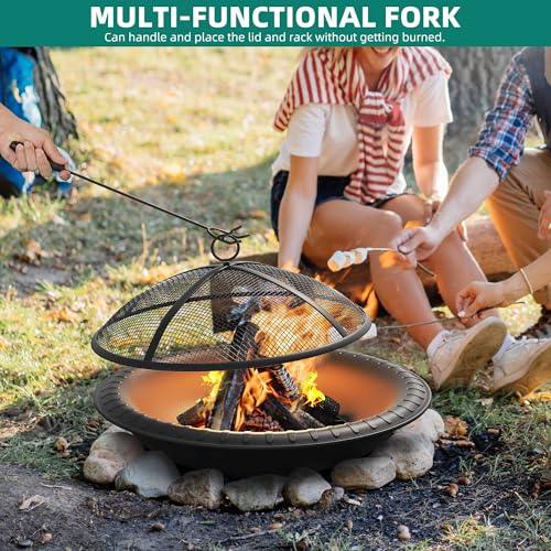 YITAHOME 24in Steel Replacement Fire Bowl with Round Spark Screen, Poker and Detachable Grate, Wood Burning Fire Pit Bowl for DIY or Existing Outdoor Patio Fire Pit - CookCave