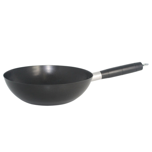 IMUSA USA 9.5" Traditional Carbon Steel Nonstick Coated Wok with Bakelite Handle - CookCave