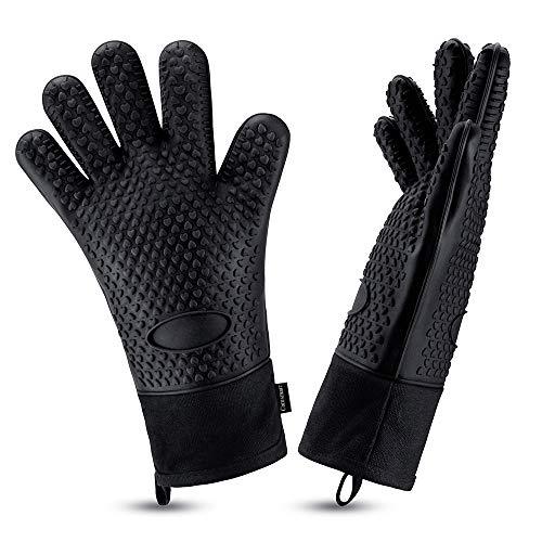 Comsmart BBQ Gloves, Heat Resistant Silicone Grilling Gloves, Long Waterproof BBQ Kitchen Oven Mitts with Inner Cotton Layer for Barbecue, Cooking, Baking, Smoker(Black) - CookCave