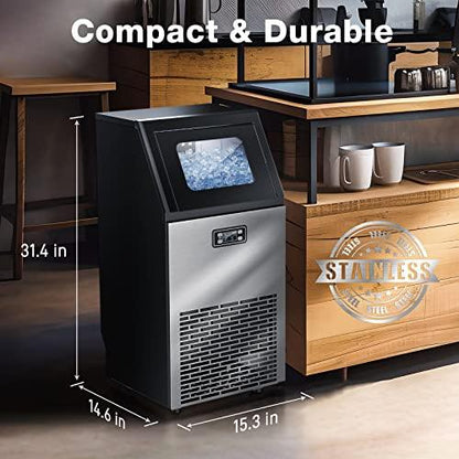 FREE VILLAGE Commercial Ice Maker Machine, 100LBS/24H, Stainless Steel Ice Maker Machine, 33LBS Storage, 45PCS/11-18Mins, Large Ice Maker with LCD Panel, for Restaurant/Coffee Shop/Outdoor Kitchen - CookCave