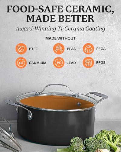 Gotham Steel 5 Qt Stock Pot, Nonstick Cooking Pot with Lid, Large Soup Pot & Pasta Pot with Stay Cool Handles, Ceramic Coated Nonstick Pot, Metal Utensil Oven & Dishwasher Safe, 100% Toxin Free - CookCave