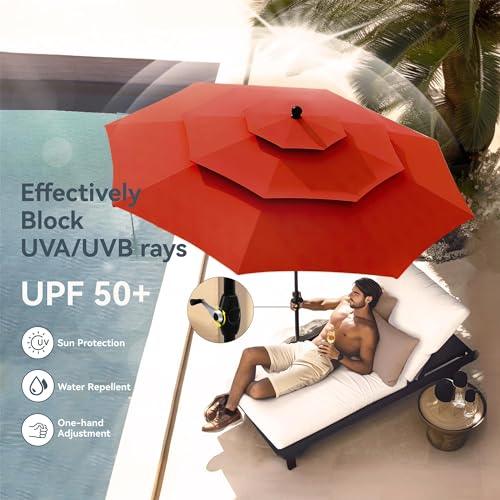 PHI VILLA 10ft Patio Umbrella Outdoor 3 Tier Vented Market Table Umbrella with 1.5" Umbrella Pole and 8 Sturdy Ribs, (Orange Red) - CookCave