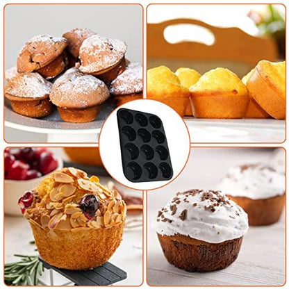 Inn Diary Silicone Muffin Pan for Baking 12 Cups Non-Stick Cupcake Pan,BPA Free Silicone Baking Mold for Muffin Cupcake Egg Bite Maker 2 Pack,Black - CookCave