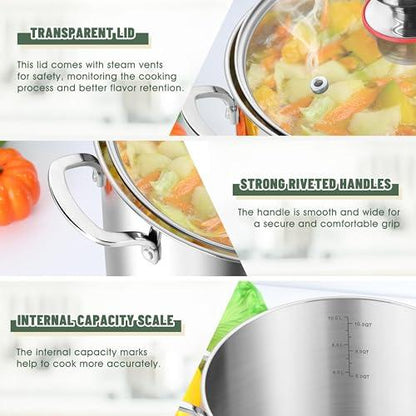 Herogo 12-Quart 18/10 Stainless Steel Stock Pot with Lid, Large Heavy Duty Soup Pot Compatible with Electric, Gas, Induction and Gas Cooktops, Dishwasher Safe - CookCave