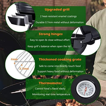 HaSteeL 22 Inch Charcoal Grill, 2 Layer Grilling Racks Heavy Duty Kettle Outdoor BBQ Grill, Large 355 Square Inches for Camping Backyard Picnic Patio Barbecue Cooking, Round Black Enamel Lid & Bowl - CookCave