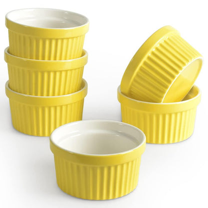 homEdge Porcelain Ramekins Set, 240 ml / 8 Fl Ounces Ice Cream Bowl, Creme Brûlée Ramekins Soufflé Cup for Baking, Set of 6 Yellow - CookCave