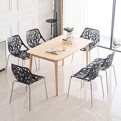 Bonnlo Modern Black Dining Chairs Set of 6,Plastic Saping Birch Chairs,Stackable Dining Chairs Set for Living Room/Kitchen/Office (6, Black) - CookCave