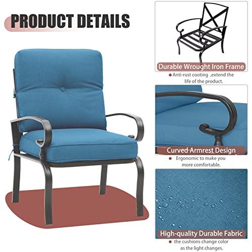 Incbruce Metal Outdoor Dining Chairs Patio Chairs Set of 2, Wrought Iron Chair Steel Frame Restaurant Chair, All-Weather Garden Seating Chair with Arms and Seat Cushions (Peacock Blue) - CookCave