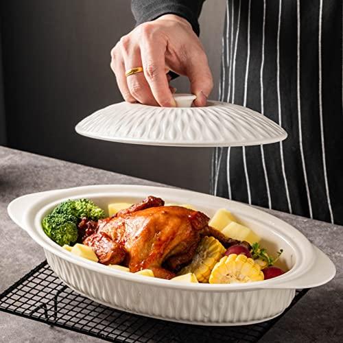 Ceramic Casserole Dish with Lid Oven Safe, 1.26 Quart Covered Oval Casserole Dish Set, 14x7.5 Baking Dish with Lid for Casseroles, Lasagna Pans Casserole Cookware Set - CookCave