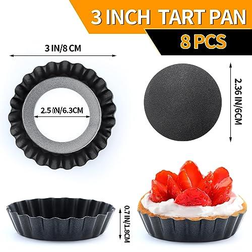 Dwlire 8 PCS Egg Tart Pans, 3 In Mini Tart Pans with Loose Botttom, Nonstick Mini Tart Shells, Quiche Mini Fluted Tart Tins Carbon Steel Tartelette Pan for Baking, Pies, Mousse Cakes, Dessert, Black - CookCave