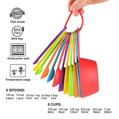 Measuring cups and spoons set of 12, Plastic Colorful Measuring Cups Meausuring Spoons Stackable for Measuring Dry and Liquid Ingredients Great for Baking and Cooking(Random Color) - CookCave