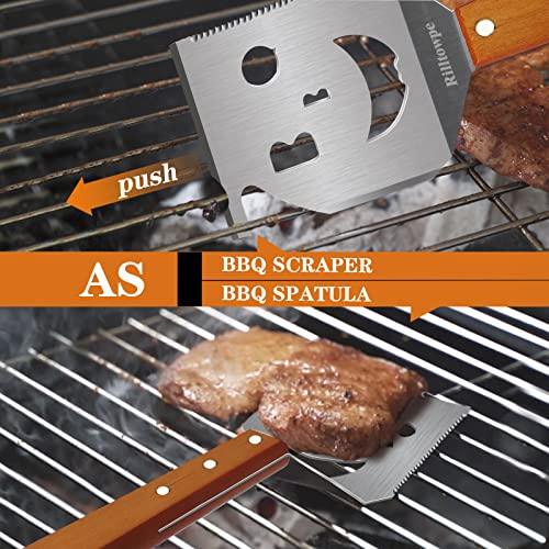 Rilltowpe BBQ Spatula, Outdoor BBQ BBQ Spatula, Wooden Handle Stainless Steel BBQ Spatula, Outdoor BBQ Accessories. Unique BBQ Gifts. - CookCave