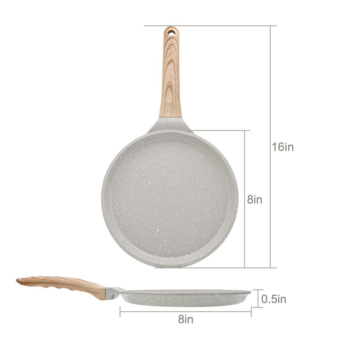 Bobikuke Nonstick Crepe Pan with Spreader, 8 Inch Flat Pan for Roti Indian Griddle Pan Dosa Pan, Tawa Dosa Tortilla Pan Induction Compatible - White - CookCave