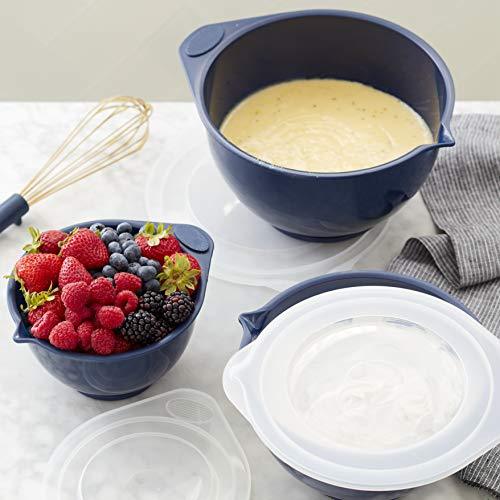 Wilton Plastic Navy Blue Non-Slip Covered Mixing Bowls with Lids, Assorted/RNUM, 6-Piece - CookCave