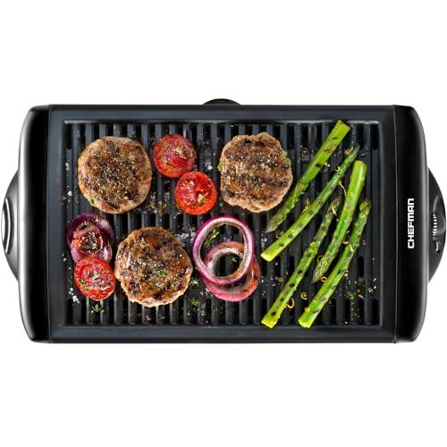 Chefman Electric Smokeless Indoor Grill w/Non-Stick Cooking Surface & Adjustable Temperature Knob from Warm to Sear for Customized BBQing, Dishwasher Safe Removable Water Tray, Black - CookCave