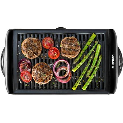 Chefman Electric Smokeless Indoor Grill w/Non-Stick Cooking Surface & Adjustable Temperature Knob from Warm to Sear for Customized BBQing, Dishwasher Safe Removable Water Tray, Black - CookCave