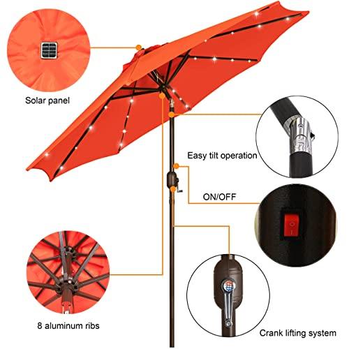 Blissun 9 ft Solar Umbrella, 32 LED Lighted Patio Umbrella, Table Market Umbrella, Outdoor Umbrella for Garden, Deck, Backyard, Pool and Beach (Orange) - CookCave