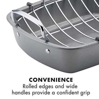 Circulon Nonstick Roasting Pan / Roaster with Rack - 17 Inch x 13 Inch, Gray - CookCave