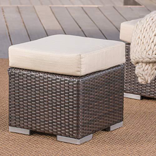 Christopher Knight Home Santa Rosa Outdoor 16" Wicker Ottoman Seat with Water Resistant Cushion, Multibrown / Beige - CookCave