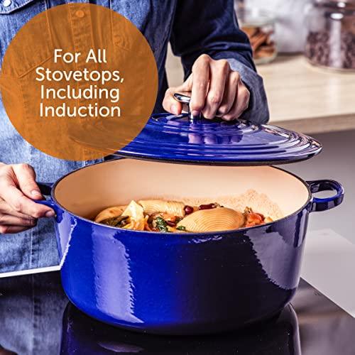 BK Bourgogne Enameled Cast Iron Induction 7QT Nonstick Dutch Oven, PFAS Free, Dishwasher Safe, Royal Blue - CookCave