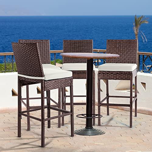 Outdoor Bar Stools Wicker Woven Patio Stools & Patio Bar Chairs Set of 4 Counter Bar Height Stools with Footrest Armless Cushion Beige All Weather Rattan Garden Stool for Pool Lawn Porch Backyard - CookCave
