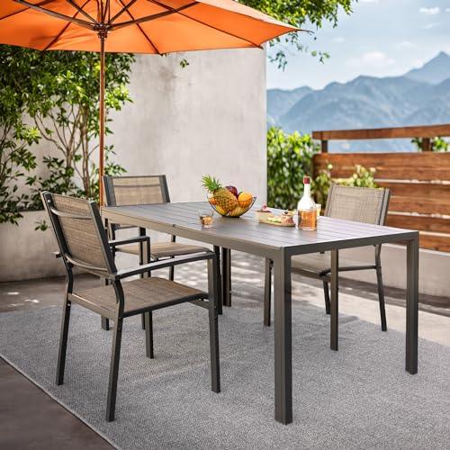 Rankok 35" x 59" Outdoor Dining Table for 6 Rectangular Patio Table with Rust Proof Metal Frame Large Outside Table for Courtyard, Garden, Balcony, Poolside, Lawn - CookCave