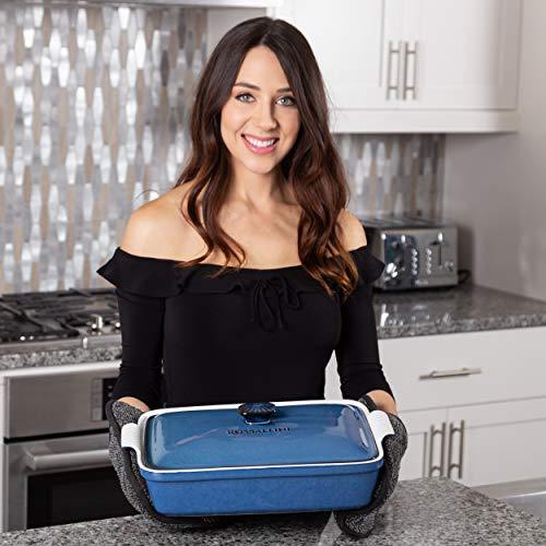 ROSSALLINI Stoneware Casserole Dish Bakeware Set with Lid, Covered Rectangular Dinnerware, Extra Large 4.23 Quart, 13 by 9 Inch, Blu Indaco [Reactive Blue] - CookCave