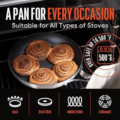 Emura nonstick frying pan | 10 inch professional cookware aluminum non stick coating skillet | Durable PFOA and PTFE free, scratch resistant, induction & oven safe cooking | All stovetops, easy clean - CookCave