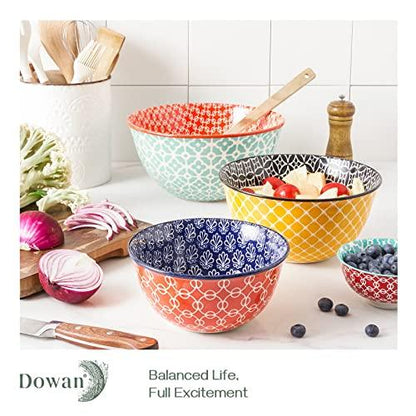 DOWAN Mixing Bowls, Ceramic Mixing Bowls for Kitchen, Colorful Vibrant Nesting Bowls for Cooking, Baking, Prepping, Serving, Salad, Housewarming Gift, Microwave Dishwasher Safe, 3.7/2/1 Qt, Set of 3 - CookCave