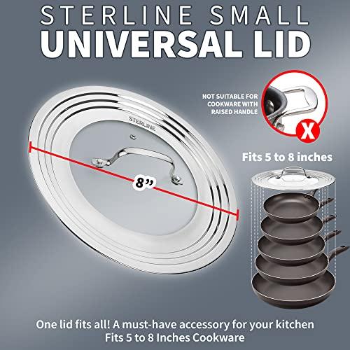 Sterline Small Universal Lid,Fits 5,8 Inch Cookware,Tempered Glass Top with Steam Vent for Pots, Pan, and Cast Iron Skillets,Stainless Steel Replacement Pot Lid for Kitchen Organizing, Space Saving - CookCave