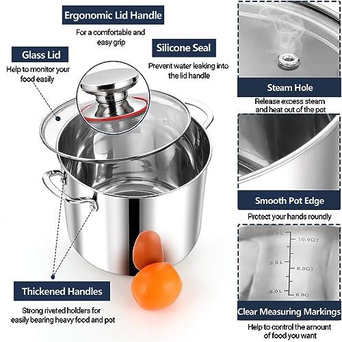 P&P CHEF 12 Quart Stainless Steel Stockpot with Glass Lid, Extra Large Stock Cooking Pot Cookware for Induction Gas Electric Stoves, Visible Lid & Measuring Markings, Heavy Duty & Dishwasher Safe - CookCave