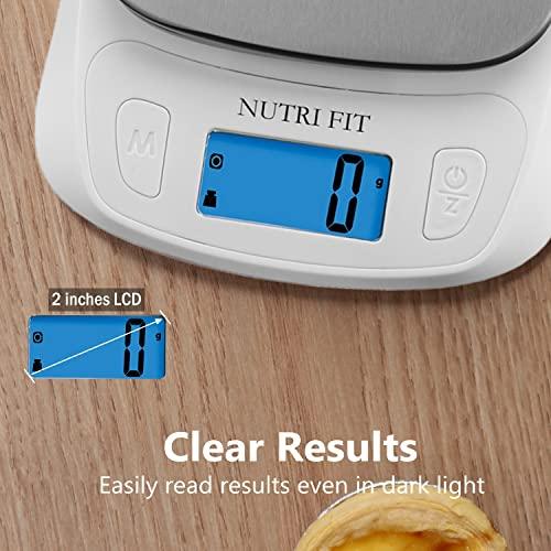 NUTRI FIT Food Kitchen Scale Digital Grams and Ounces Ultra Slim Scale Portable for Baking Cooking Camping Stainless Tare Auto Off Backlit Large LCD Display 11lb/5kg-White - CookCave