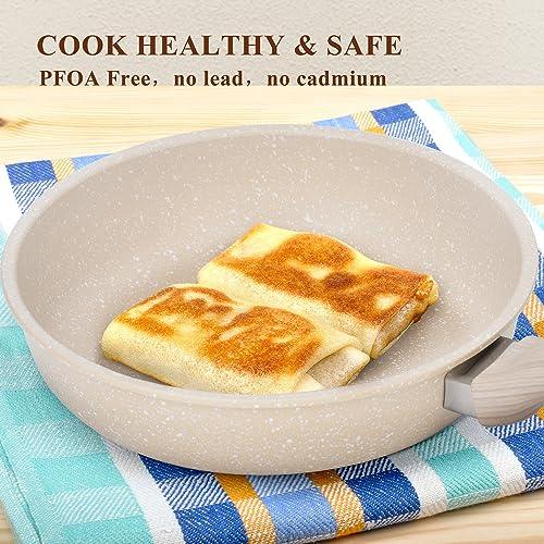 Nonstick Frying Pan Skillet,8 Inch Non Stick Granite Fry Pan Egg Pan Omelet Pans,Stone Cookware Chef's Pan with Heat-Resistant Handle,100% APEO&PFOA Free,Induction Compatible - CookCave