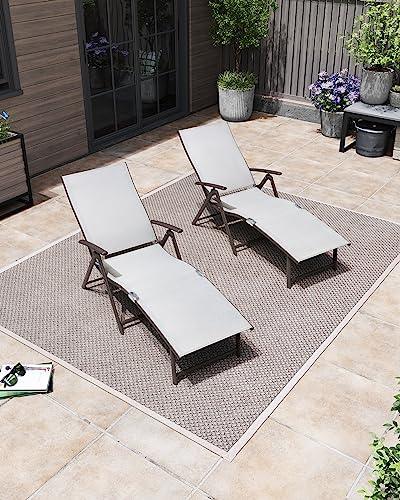 Pellebant Aluminum Patio Chaise Lounge Chair, Adjustable Chair for Outside with 8 Backrest Positions, Brown Frame, Folding Outdoor Recliners All Weather for Beach, Pool and Yard, Light Grey - CookCave