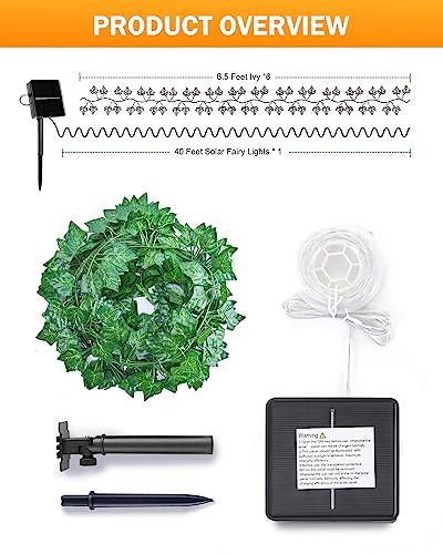 Solar Fairy Lights Outdoor, 40Ft Solar String Lights with Ivy, Solar Plant Vine Lights for Camping Outside Garden Yard Fence Wall - CookCave