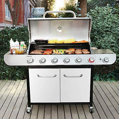 Royal Gourmet US-SG6002R 6 BBQ Liquid Propane Grill with Sear and Side Burners, 71,000 BTU Cabinet Style Stainless Steel Gas Griller, Silver - CookCave