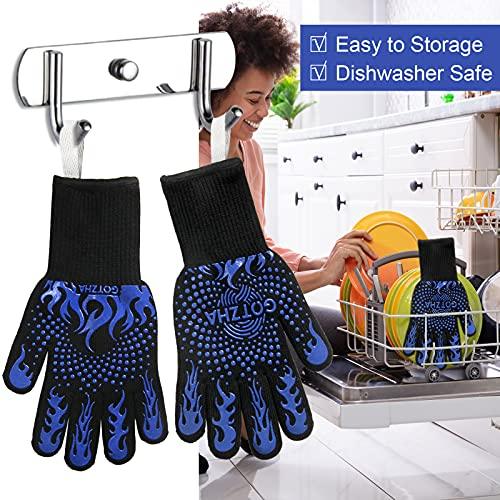 GOTZHA BBQ Gloves for Smoker, 1472℉ Extreme Heat Resistant Gloves, 14 Inch Silicone Non-Slip Grill Gloves with Extra Long Cuff, Safe Oven Gloves for Barbecue, Fryer, Baking, Outdoor Camping - CookCave