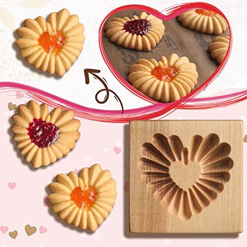 Wooden Cookie Mold and Biscuit Stamp, 3D Embossing Tool for Baking Cookies, Personalized Hand-Pressed Design Cookie Presses Stamps, Wooden Mold for Christmas, Halloween and Thanksgiving Baking (Heart) - CookCave