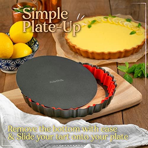 Patz&Patz Fluted 9 Inch Nonstick Carbon Steel Tart Pan - Removable Bottom Crust-Shaper Ring for Baking Pies, Tarts, Quiche - CookCave