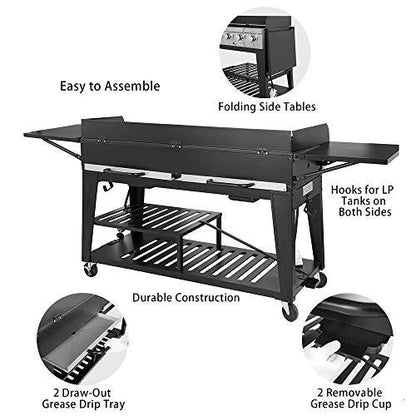 Royal Gourmet 8-Burner Gas Grill, 104,000 BTU Liquid Propane Grill, Independently Controlled Dual Systems, Outdoor Party or Backyard BBQ, Black - CookCave