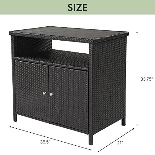 Grand patio Indoor Outdoor 2-Door Wicker Storage Cabinet with Shelf, Powder Coated Steel, All Weather Resin Wicker, Dark Brown - CookCave